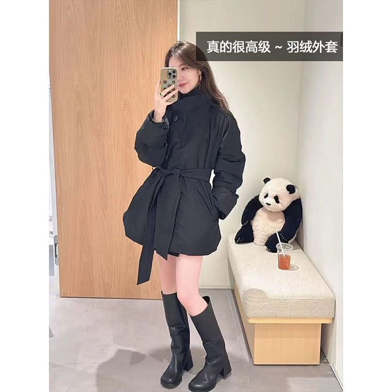 AS达哥~进商场不尬~青绿系25冬季新款结构腰带偏门襟高级羽绒服女