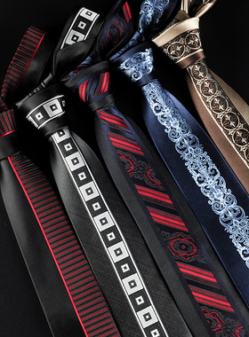 深蓝色条纹定位手打领带男正装商务西装职业灰色定边6cm韩版女窄