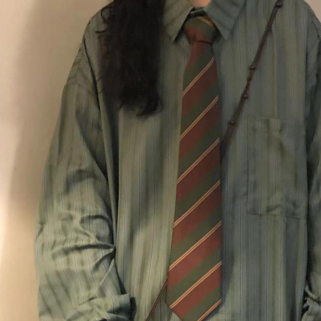 绿色条纹咖啡色手打领带衬衫配饰