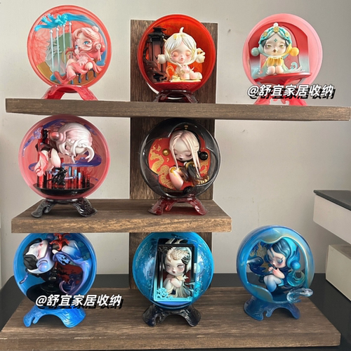 泡泡玛特邸语观中景手办盲盒公仔收纳展示架diy造景木质桌面摆件