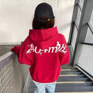 新年战袍红色字母刺绣卫衣女大童2026新款初中高中学生长袖上衣