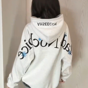 美式风字母刺绣连帽卫衣女大童初中高中学生宽松慵懒风高级感上衣