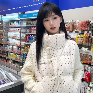 2026新款波点短款羽绒棉服女大童初中高中学生立领宽松保暖外套