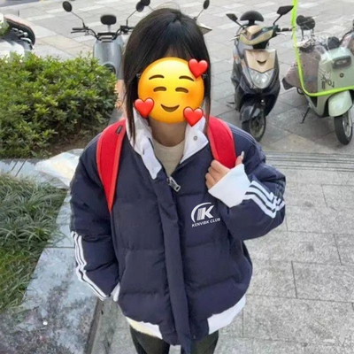 美式学院风立领撞色条纹棉服