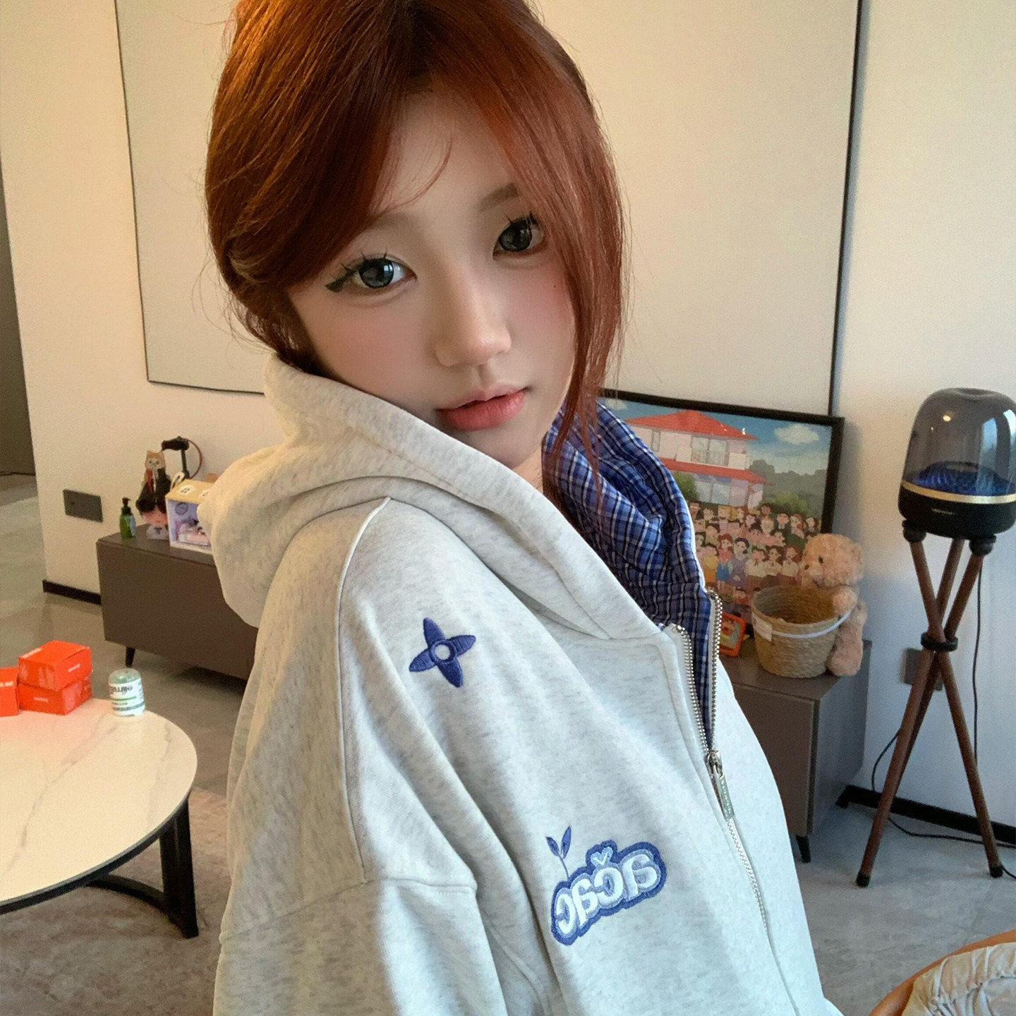 美式高街风连帽卫衣女大童初中高中学生灰色字母刺绣宽松慵懒外套,女装/女士精品,卫衣/绒衫,淘宝优惠券,粉丝福利购,淘宝优惠卷