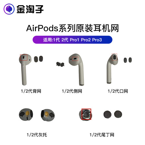 适用苹果Airpods1 2代耳机喇叭口防尘蝴蝶侧网背网拐角尾丁网原装