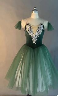 芭蕾舞蓬蓬裙儿童汇演比赛表演服墨绿色纱裙蓬蓬裙成人芭蕾演出服