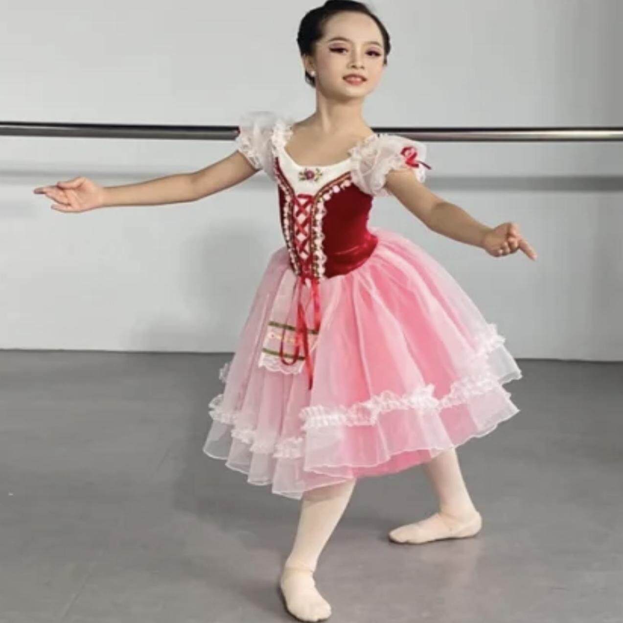 新色芭蕾舞纱裙小红帽变奏比赛演出蓬蓬裙高档定制表演长纱裙女童