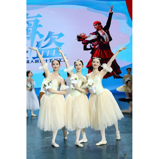 花之圆舞曲演出服儿童比赛舞蹈服象牙色蓬蓬裙成人长裙芭蕾舞裙