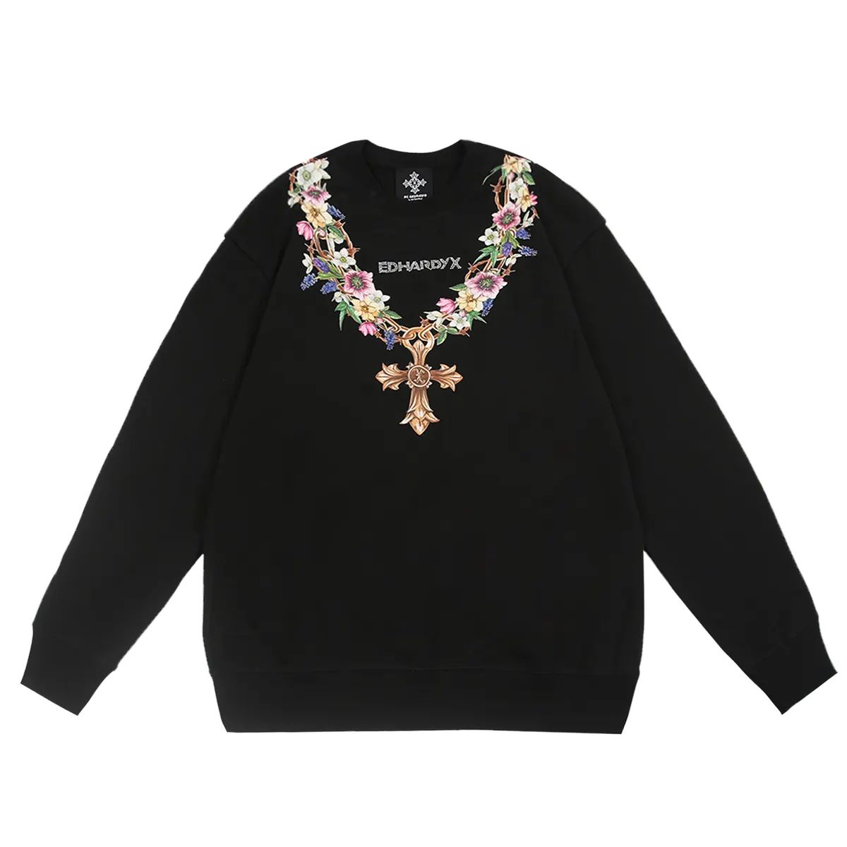 清仓！秋冬 ED HARDY X 美式风花卉十字架印花圆领卫衣