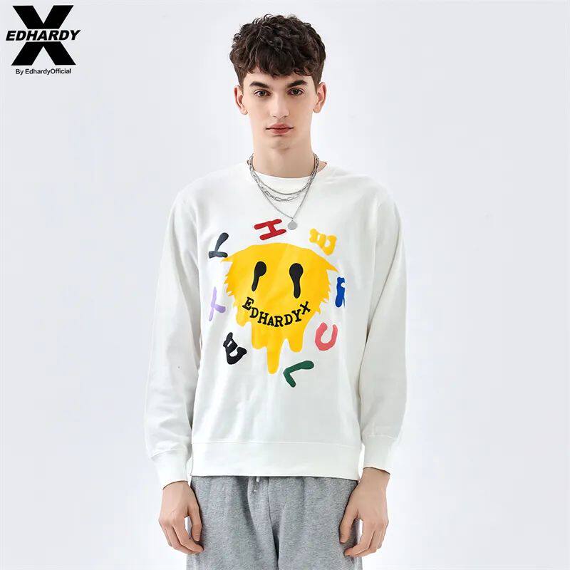 清仓！ED HARDY X 男女同款个性时尚笑脸印花春款宽松圆领卫衣