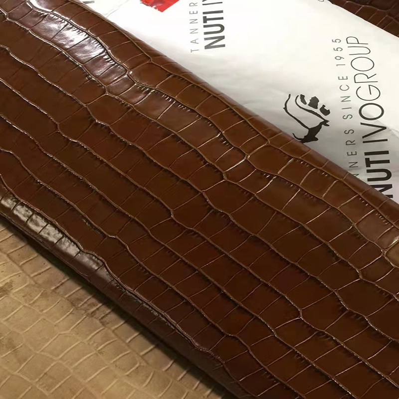 百色小香家conceria深棕色竹节鳄鱼纹1.2mm手工diy头层牛皮真皮料