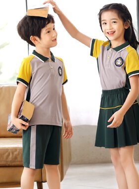 夏季幼儿园园服小学生班服校服纯棉运动休闲服拼接男女童短袖裙裤