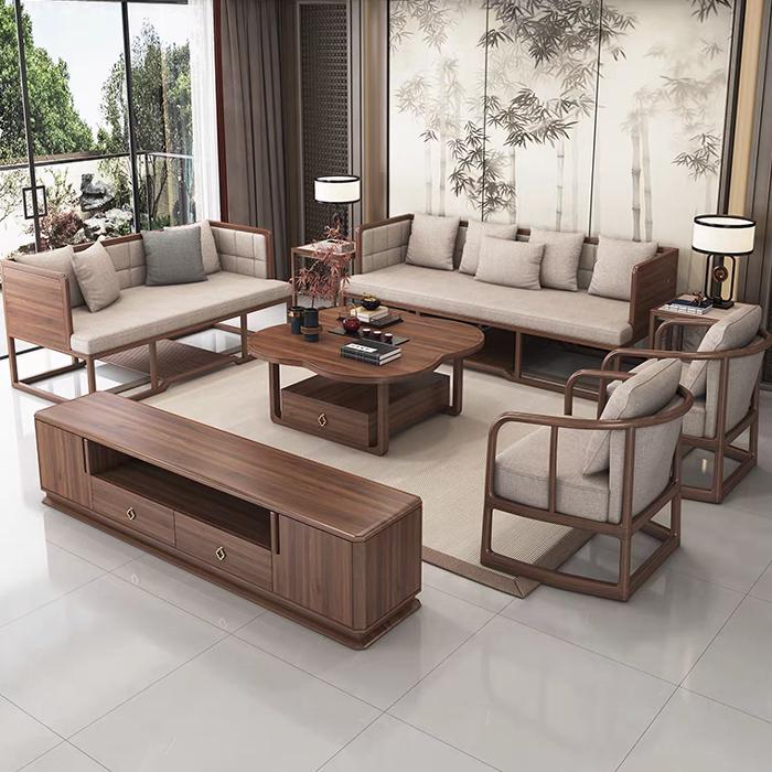 新中式白蜡木实木沙发