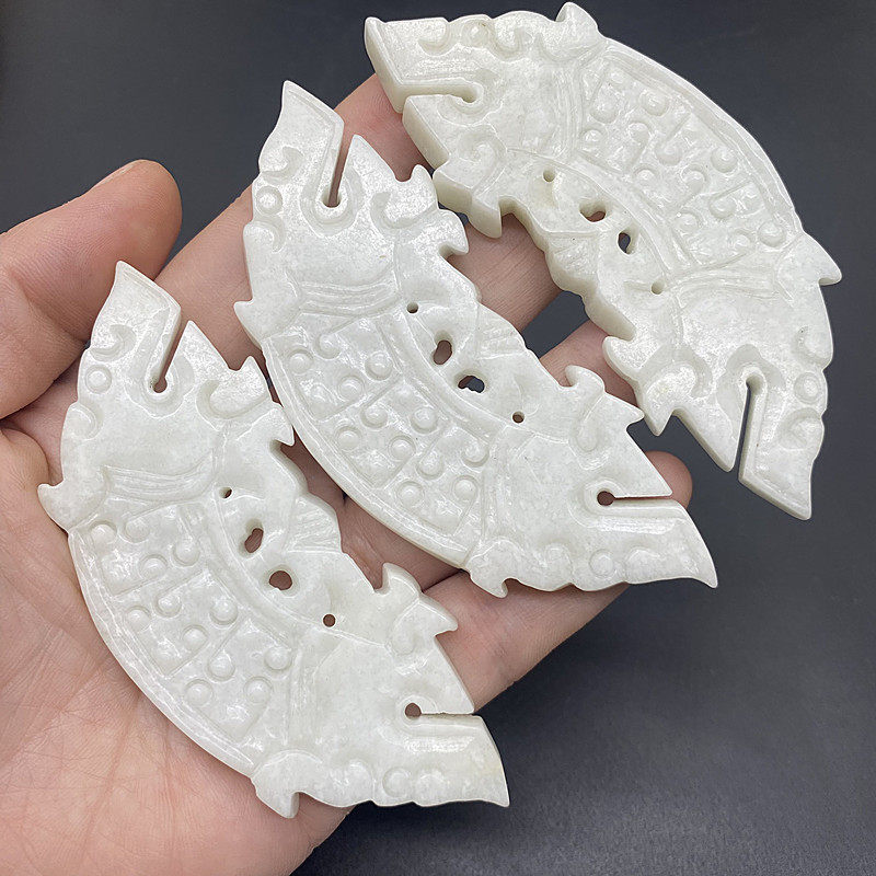 岫玉雪花玉镂空仿古龙吊坠挂件玉佩玉璧玉璜颈饰玉坠汉服腰佩配饰