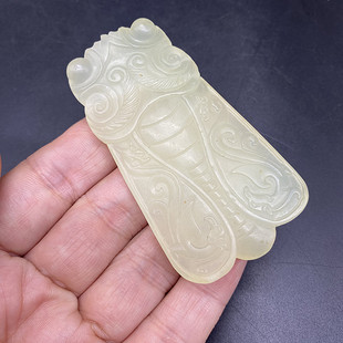 岫玉知了吊坠玉佩腰佩挂件仿古双面雕刻玉蝉玉坠古风汉服流苏把件