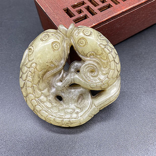 古玩玉器玉璧玉佩高古玉老玉仿古做旧吊坠双鱼老岫玉把件挂件摆件