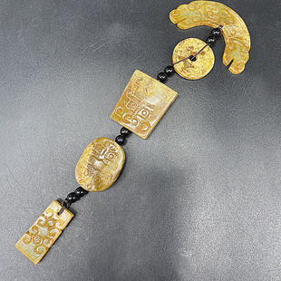 古玩玉器老黄玉仿古玉风铃玉组佩挂件兽面玉簧古风腰佩饰拍摄道具
