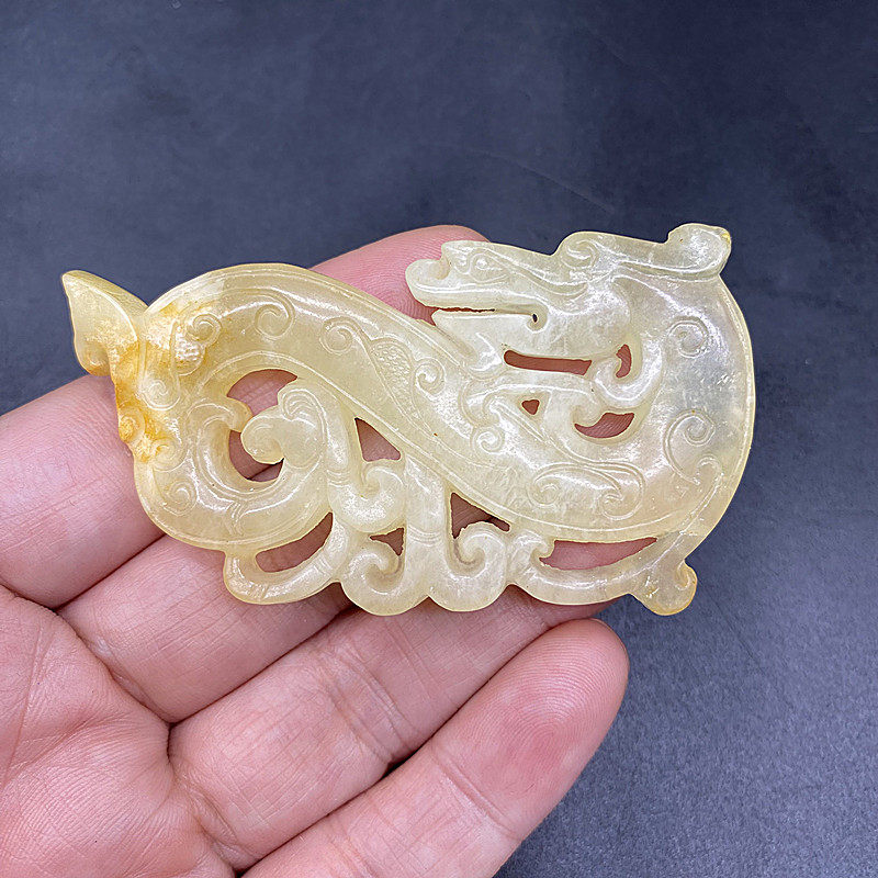 岫玉镂空仿古做旧龙吊坠挂件龙凤呈祥古风汉服玉佩腰佩古装摄影