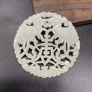 和田玉青白玉镂空凤凰吊坠挂件双凤和鸣玉佩腰佩项链玉坠古风腰牌