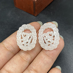 和田玉镂空拉丝喜上眉梢耳坠青白玉手工DIY配件挂件耳饰玉坠配饰