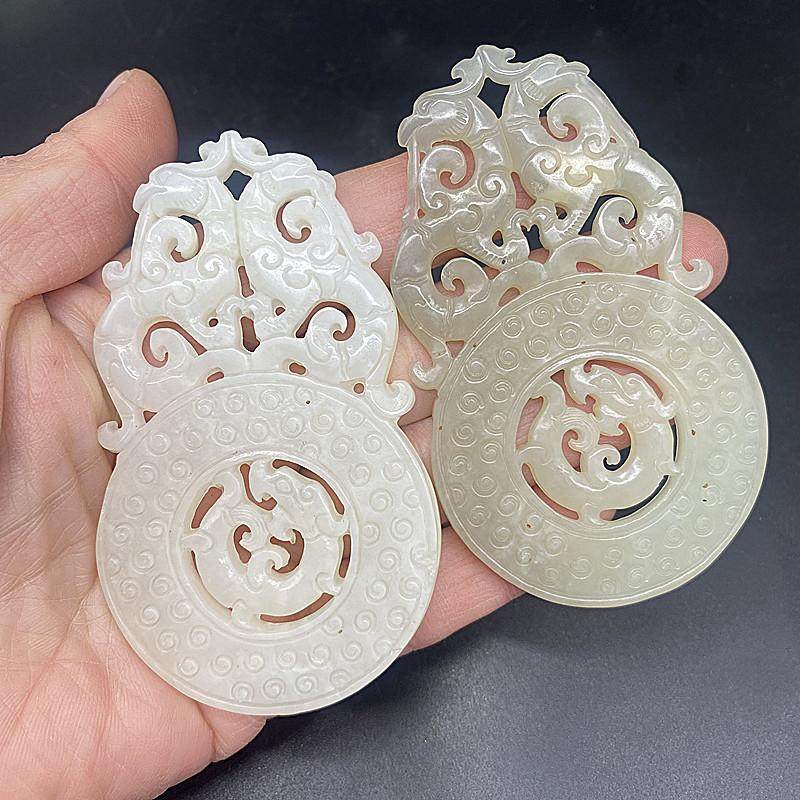 岫玉镂空瑞兽面吊坠挂件仿古龙凤平安玉璧玉佩汉服腰佩项链毛衣坠