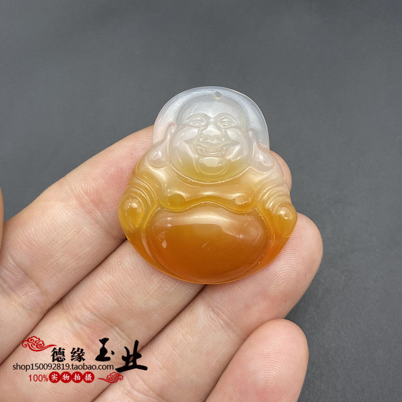 水晶玛瑙冰彩俏色半黄大肚佛公吊坠挂件玉髓弥勒佛玉石玉佩毛衣坠