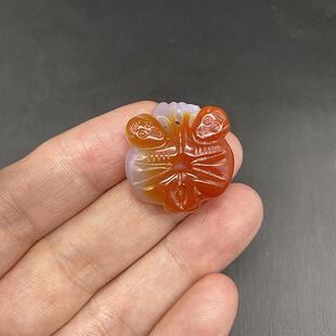 红玛瑙吊坠挂件仿古雕刻玉佩玉坠颈饰DIY帽花饰品配饰簪花小配件