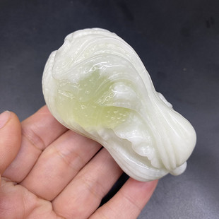 天然蓝田玉白菜手把件玉石盘玩件男女款玉石招财原石玉把玩件真玉