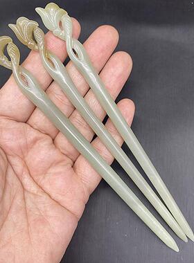 天然和田玉青白玉俏色花朵玉簪发簪玉钗花开富贵汉服拍摄道具头饰