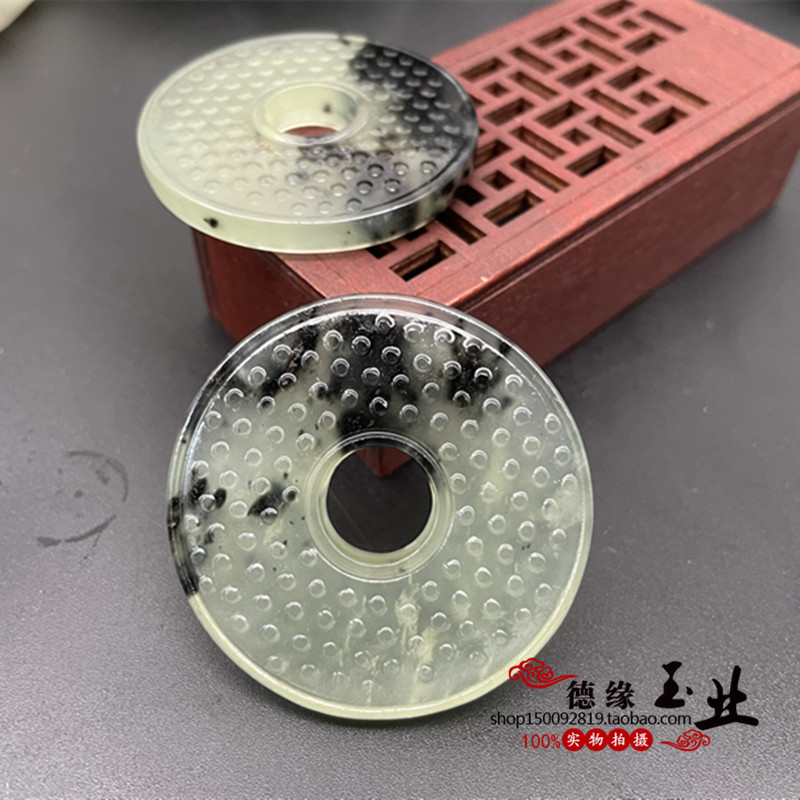 岫玉岫岩玉水墨色平安扣圆环玉环吊坠挂件项链玉坠古风汉服配饰