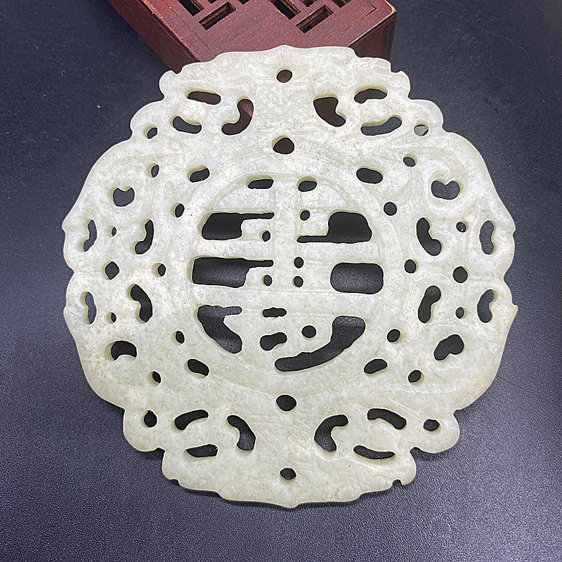雪花玉镂空福寿玉佩玉璧吊坠挂件复古玉石DIY寿比南山仿古龙玉坠