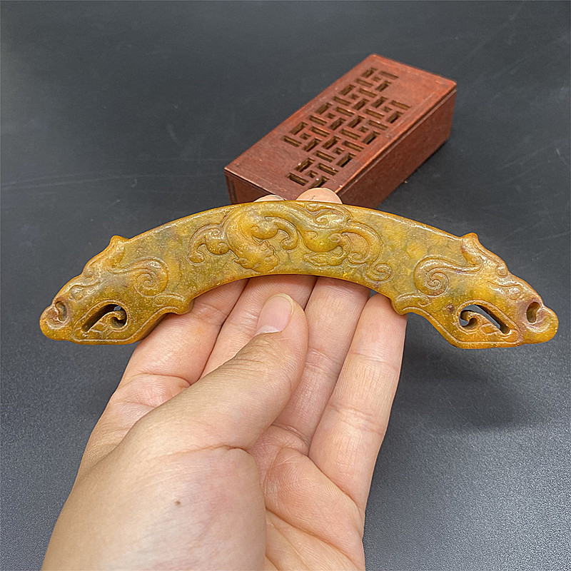 岫玉双龙玉璜玉佩仿古做旧貔貅弯璜玉璧锁骨链项链坠汉服腰佩挂饰