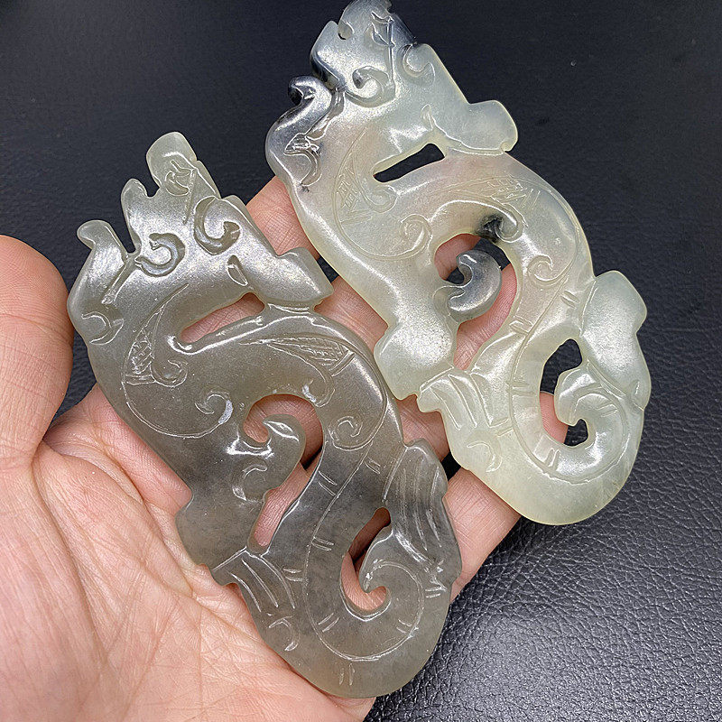 岫玉水墨镂空仿古龙吊坠挂件古风汉服腰佩玉坠把件玉璜玉璧配饰