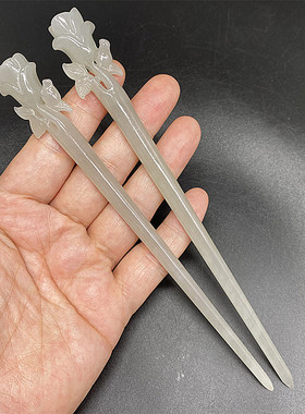 真玉和田玉烟灰色玫瑰花簪子头饰国风发饰送情人礼物簪玫瑰玉簪子