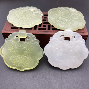 岫玉仿古兽面如意平安锁牌吊坠挂件古风腰佩双面玉牌玉佩项链配饰
