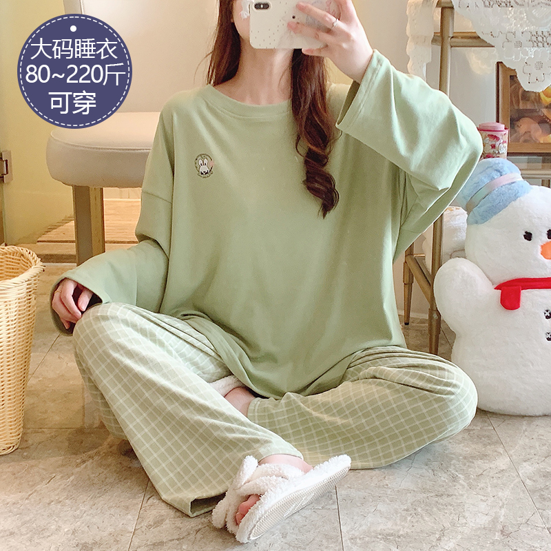 睡衣女秋冬季德绒长袖加肥加大码