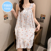 背心吊带卡通蓝格小狗薄款 带胸垫睡裙女夏季 云朵棉无袖 睡衣家居服