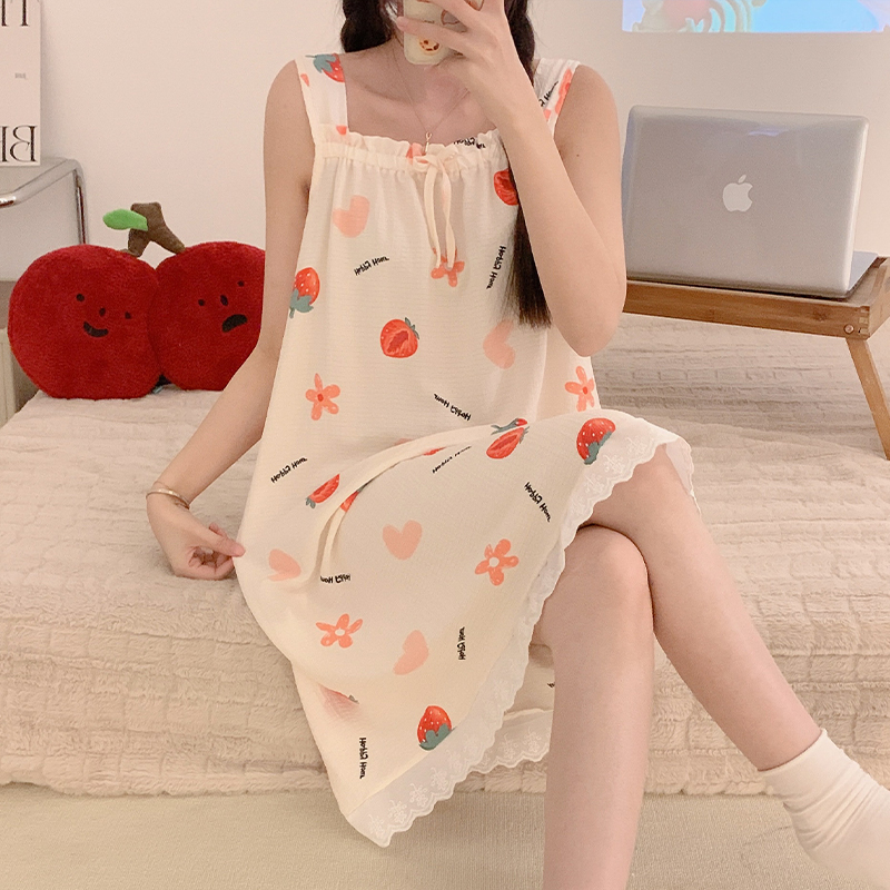 睡裙女夏季纯棉吊带背心甜美草莓
