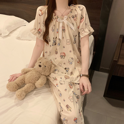 睡衣女夏季纯棉短袖长裤套装可爱