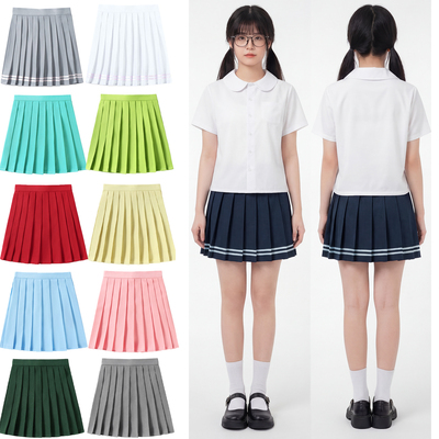 现货马卡龙纯色日系制服学院裙子
