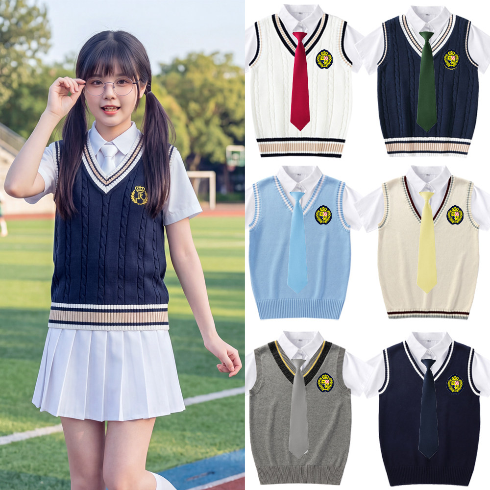 套头V领无袖背心白色短袖衬衫JK制服班服校服园服日系学院女套装