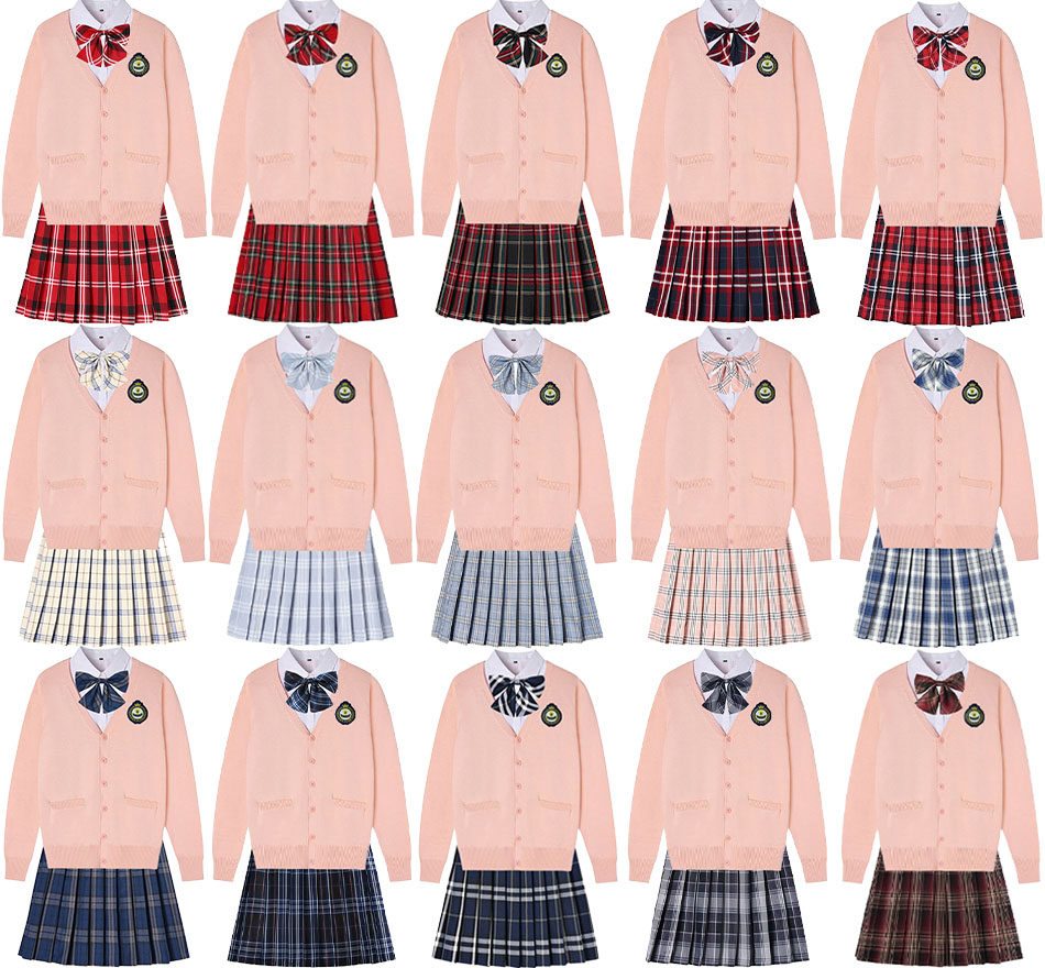 定制LOGO长袖粉色开衫英伦学院班校服JK制服表演合唱幼师工作礼服