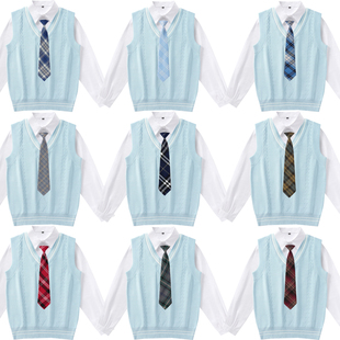 男款可定做微章圆标班微dk制服马甲针织V领套头背心白色长袖衬衫