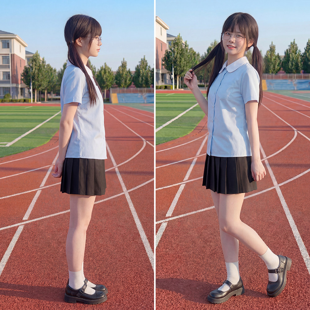 断码清货可爱夏季女班服衬衣演出服衬衫学生衬衫丸襟娃娃领动漫款