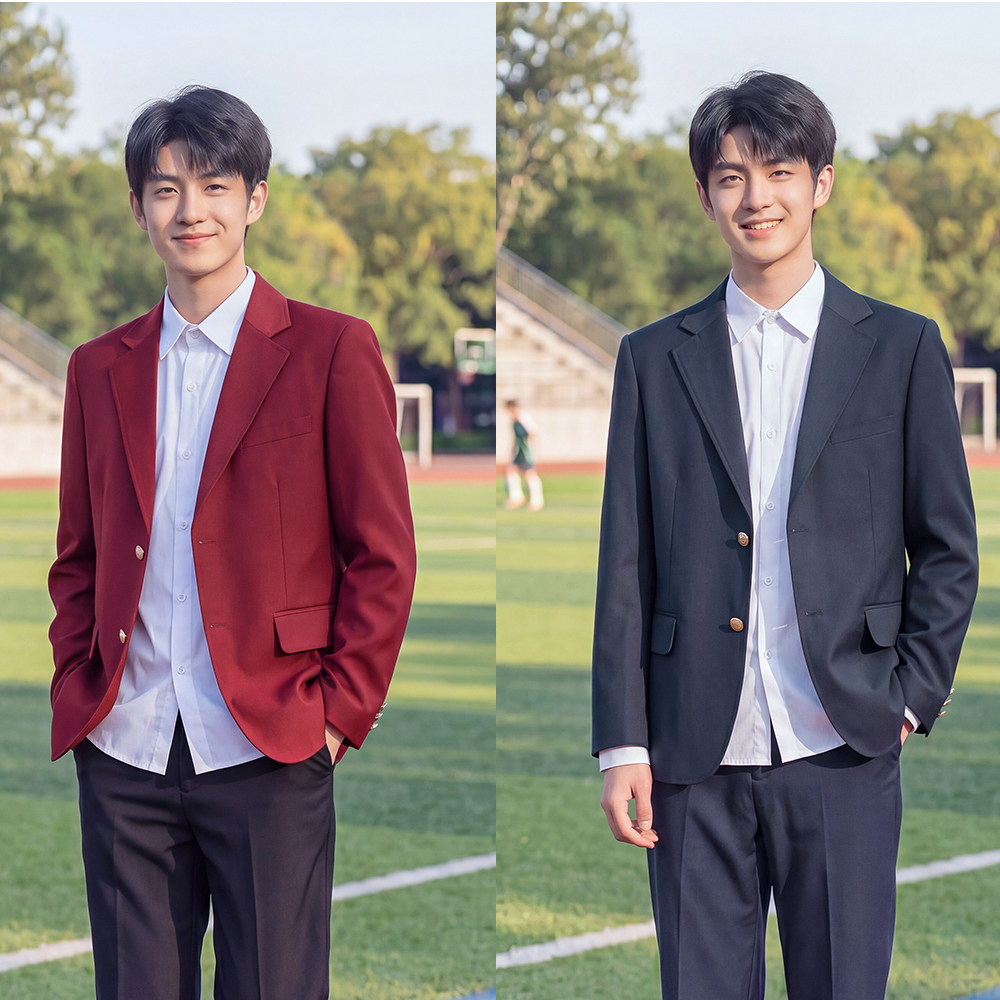 TR面料男暗红深蓝外套西裤纯色学生校服班服证件照学院风制服上衣
