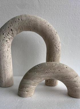 洞石拱门形摆件饰品书挡轻奢风简约别墅书房大宅装饰品定制