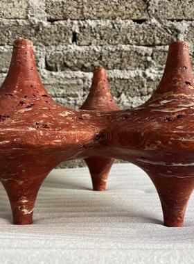 天然红洞大理石摆件花器烛台