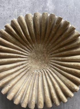 异形洞石托盘果盘天然大理石雕刻手工简约样板间会所定制