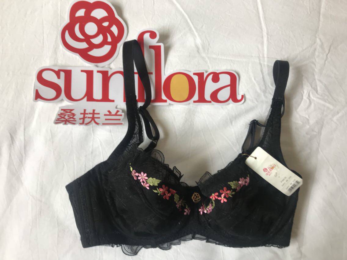 桑扶兰花朵刺绣胸罩 性感深V型聚拢固定内衣女性 大罩杯文胸AJF01